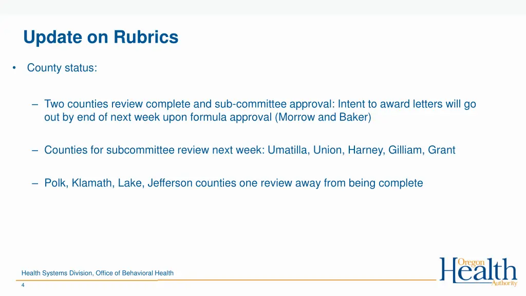 update on rubrics 1