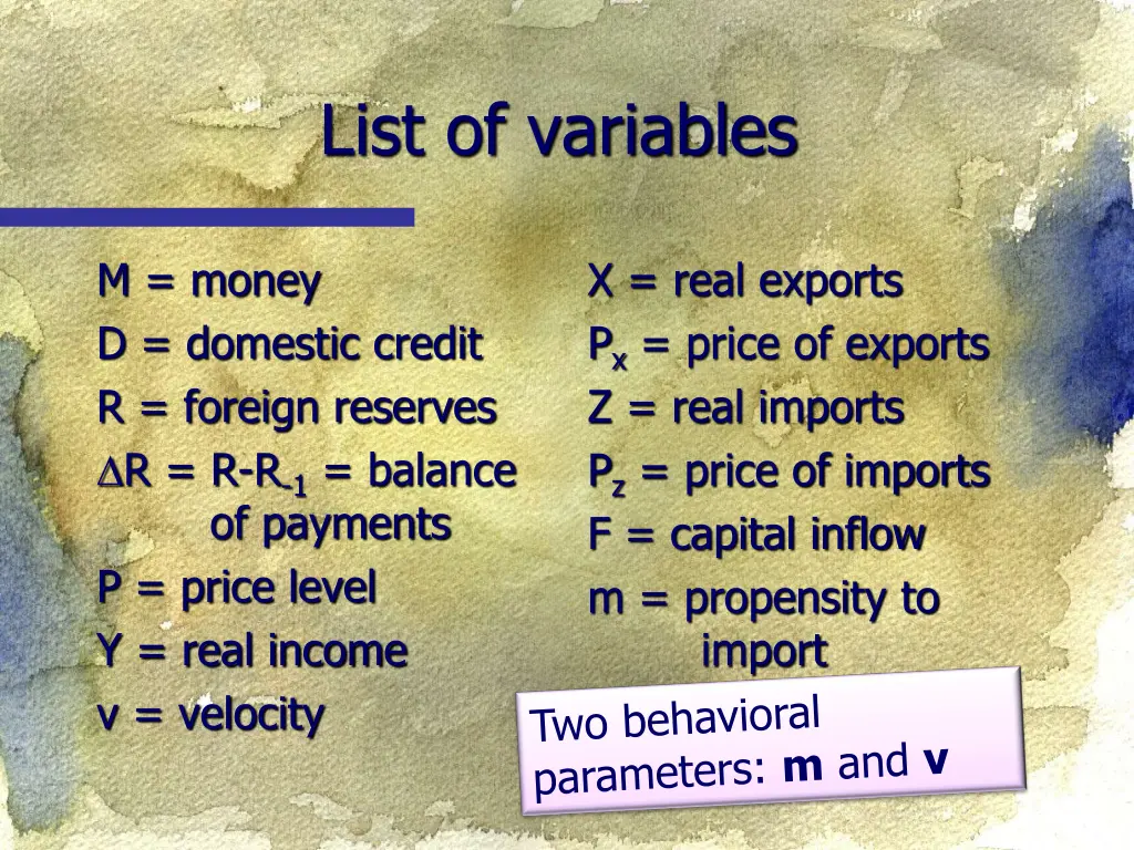 list of variables