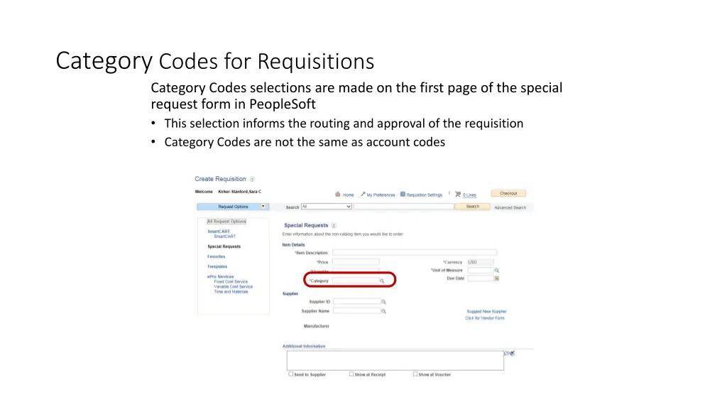 category codes for requisitions category codes