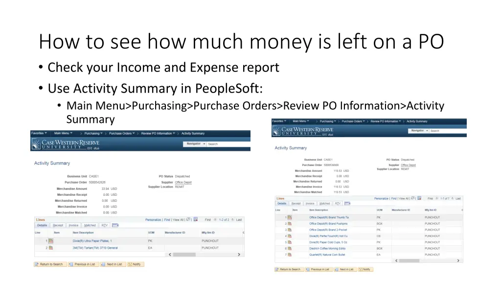 how to see how much money is left on a po check