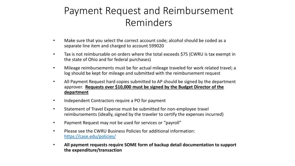 payment request and reimbursement reminders