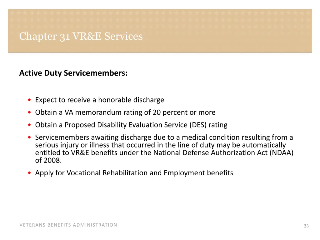 chapter 31 vr e services
