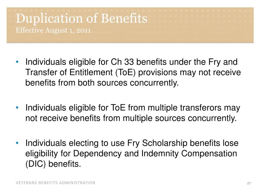 duplication of benefits effective august 1 2011