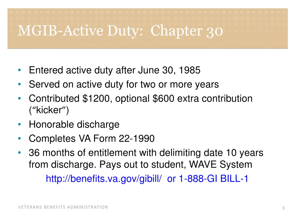 mgib active duty chapter 30