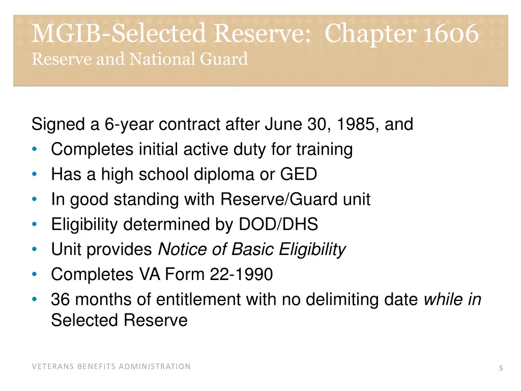 mgib selected reserve chapter 1606 reserve