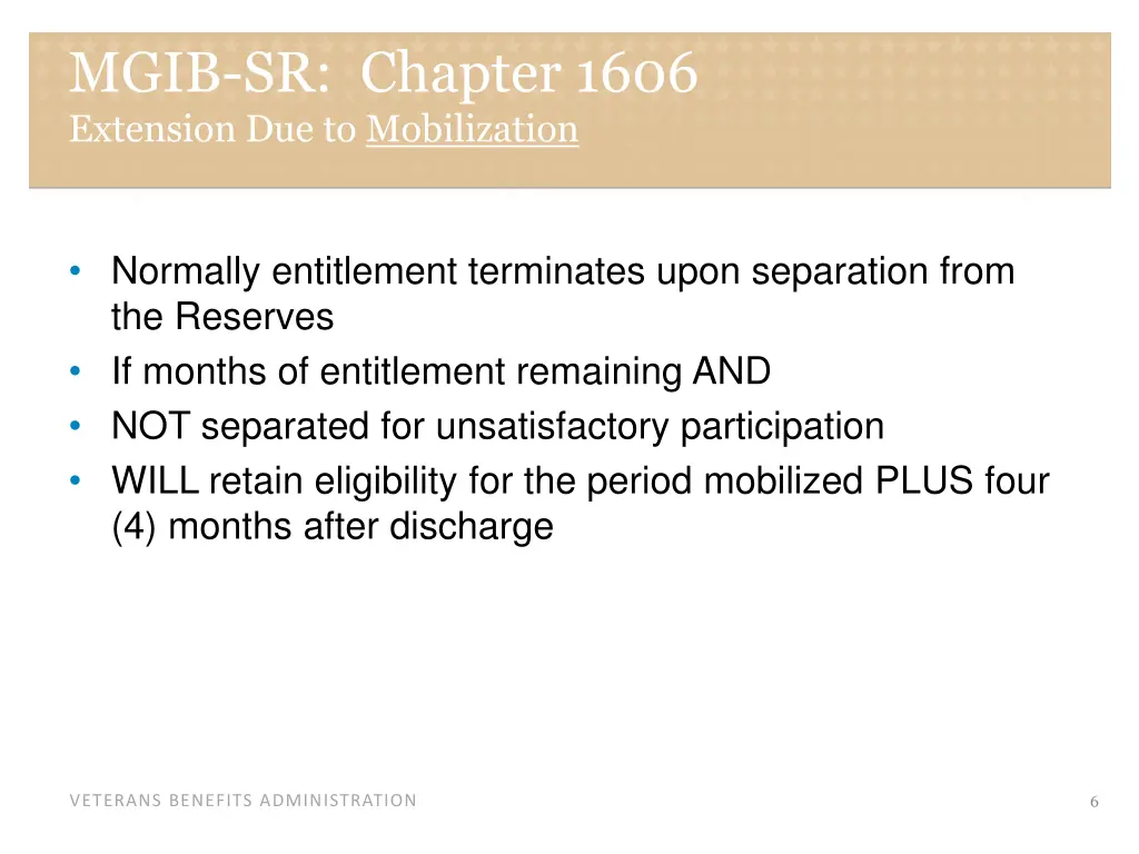 mgib sr chapter 1606 extension due to mobilization