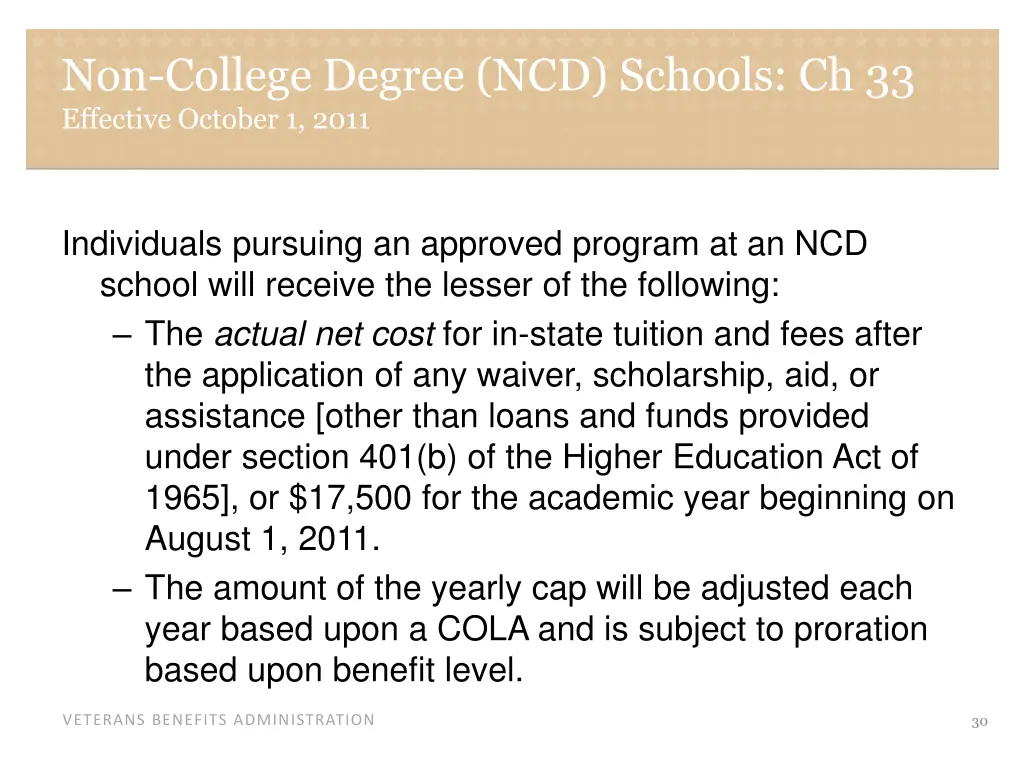 non college degree ncd schools ch 33 effective