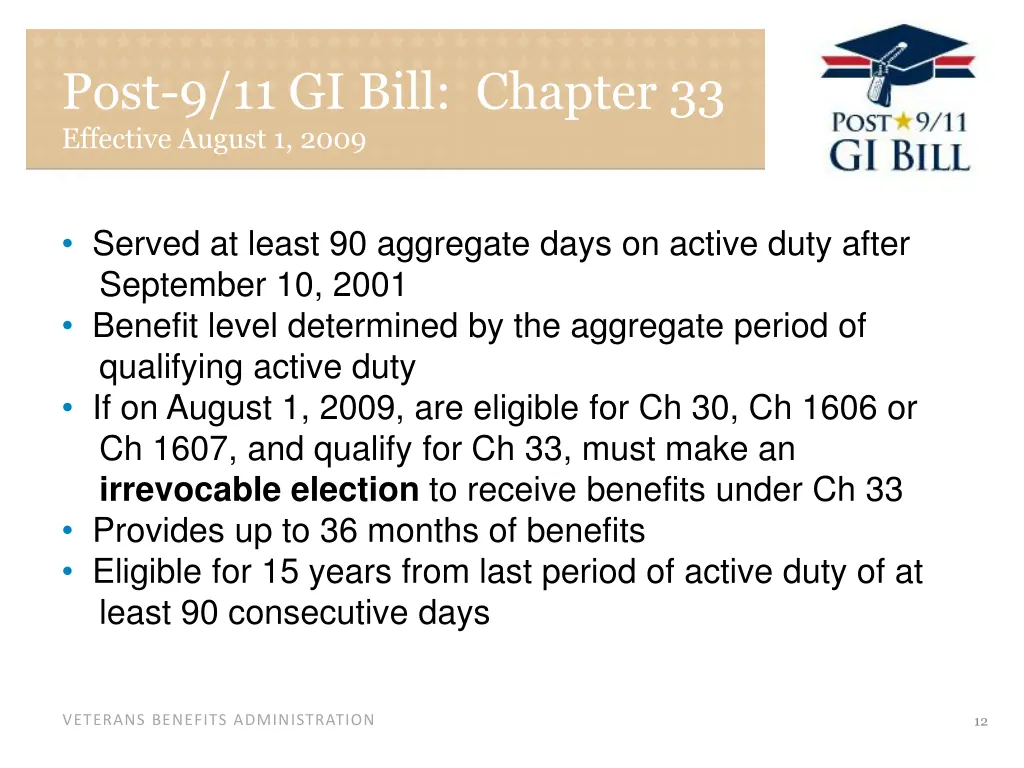 post 9 11 gi bill chapter 33 effective august