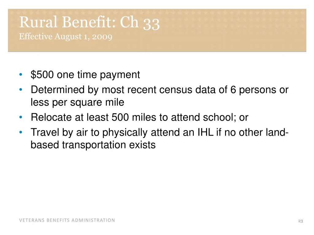 rural benefit ch 33 effective august 1 2009