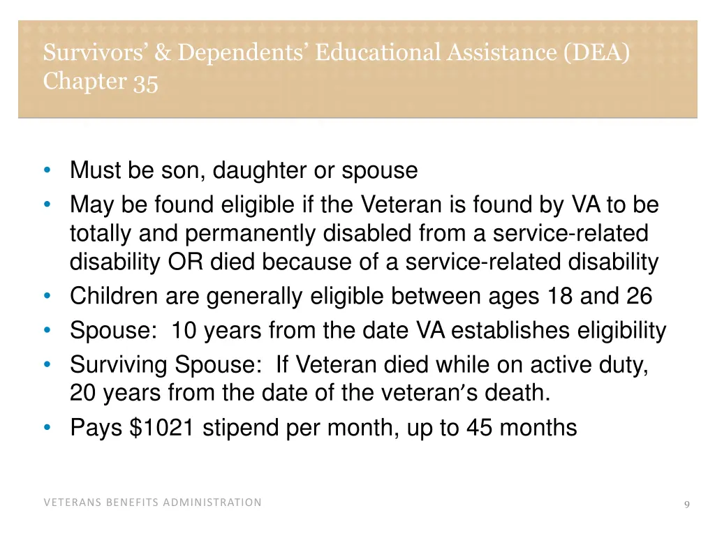 survivors dependents educational assistance
