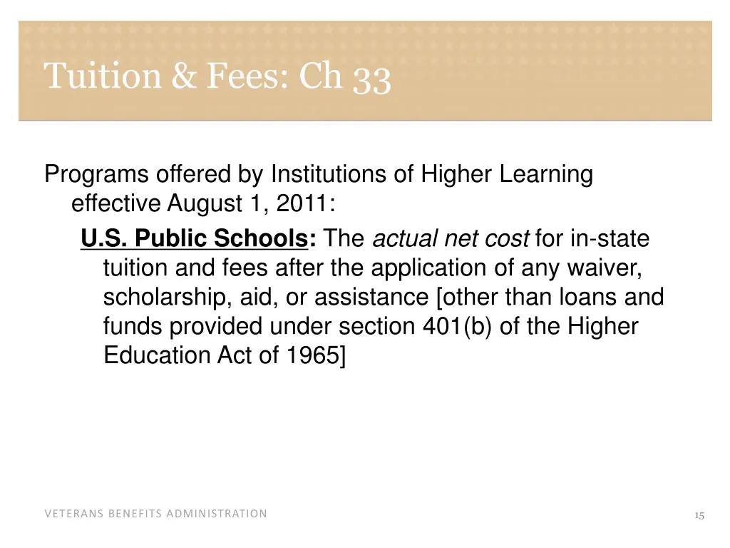 tuition fees ch 33