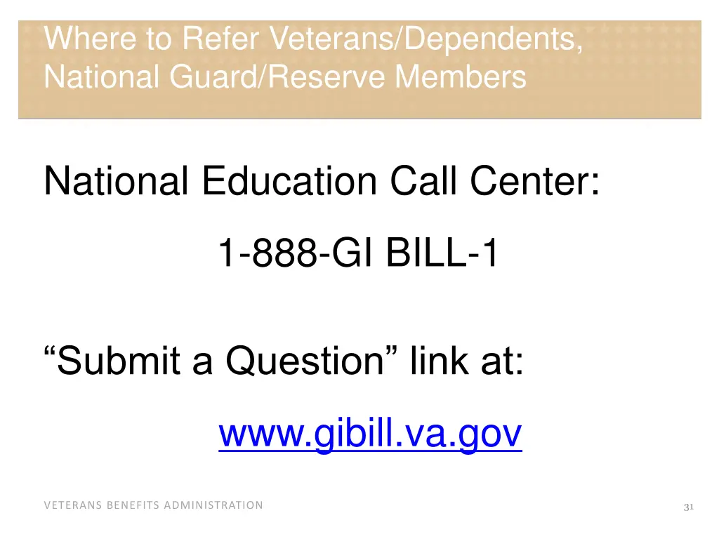 where to refer veterans dependents national guard