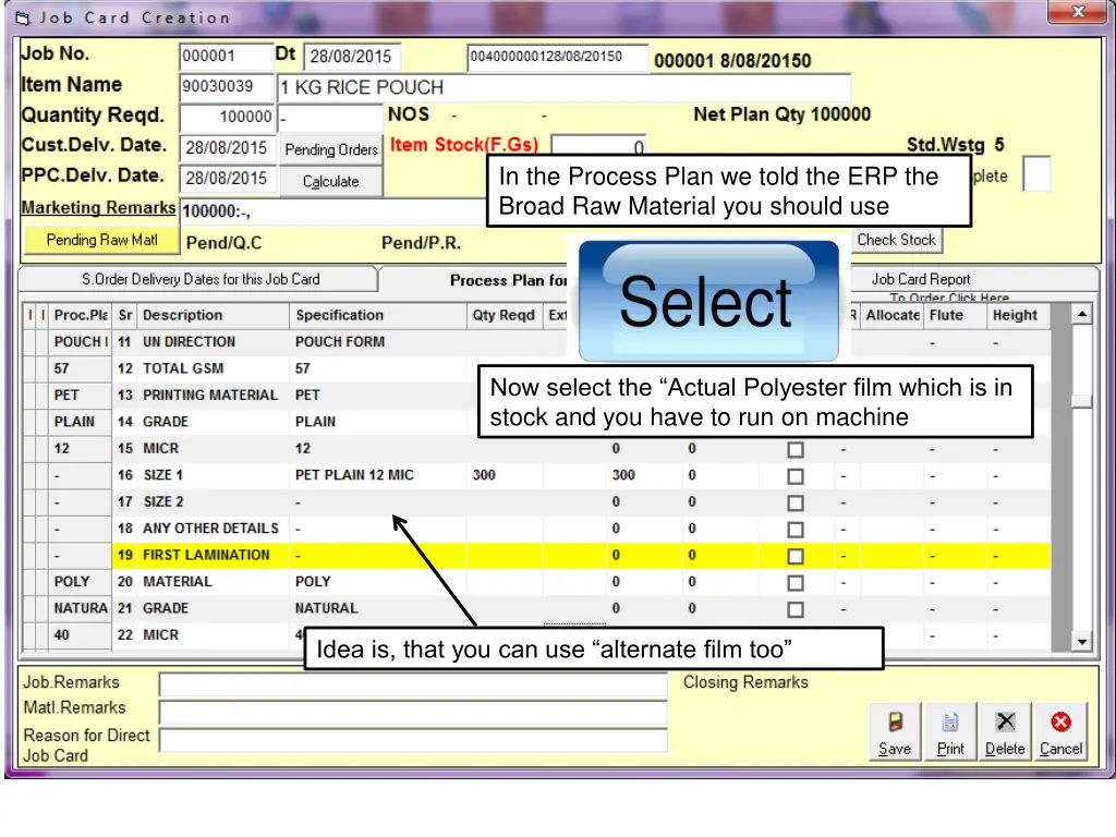 in the process plan we told the erp the broad