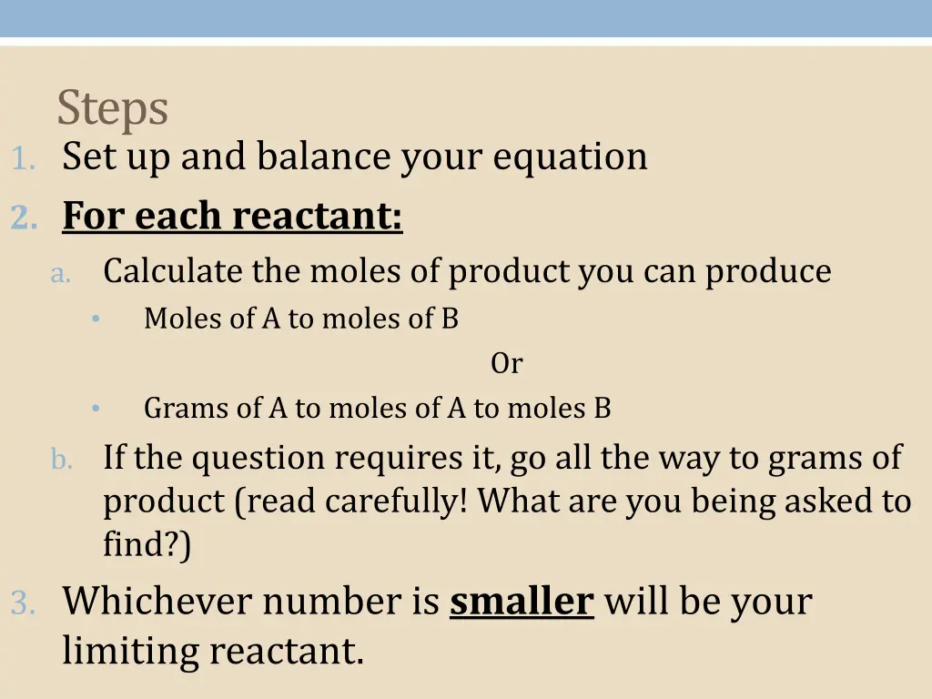 steps 1 set up and balance your equation