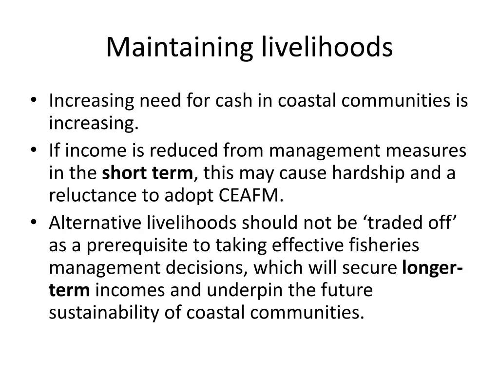 maintaining livelihoods