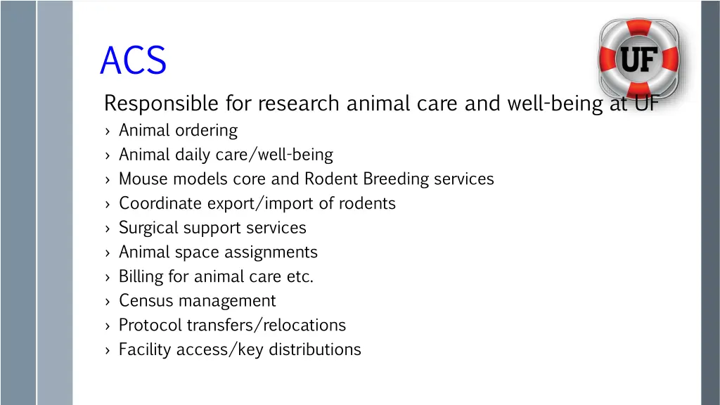 acs responsible for research animal care and well
