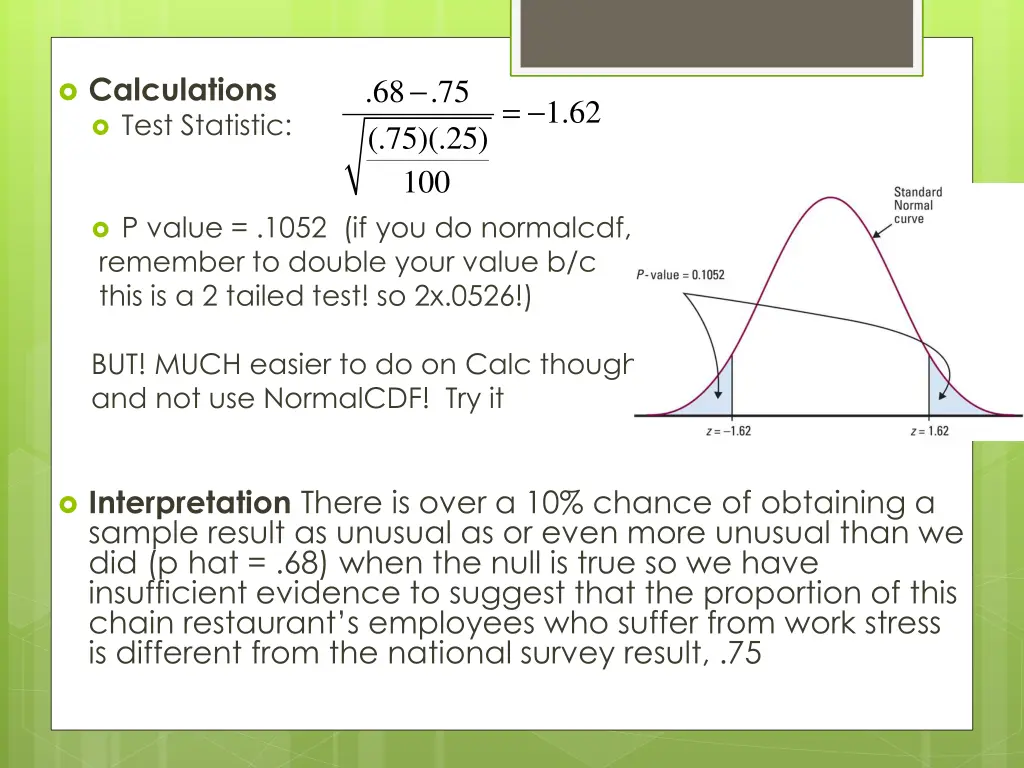 calculations test statistic