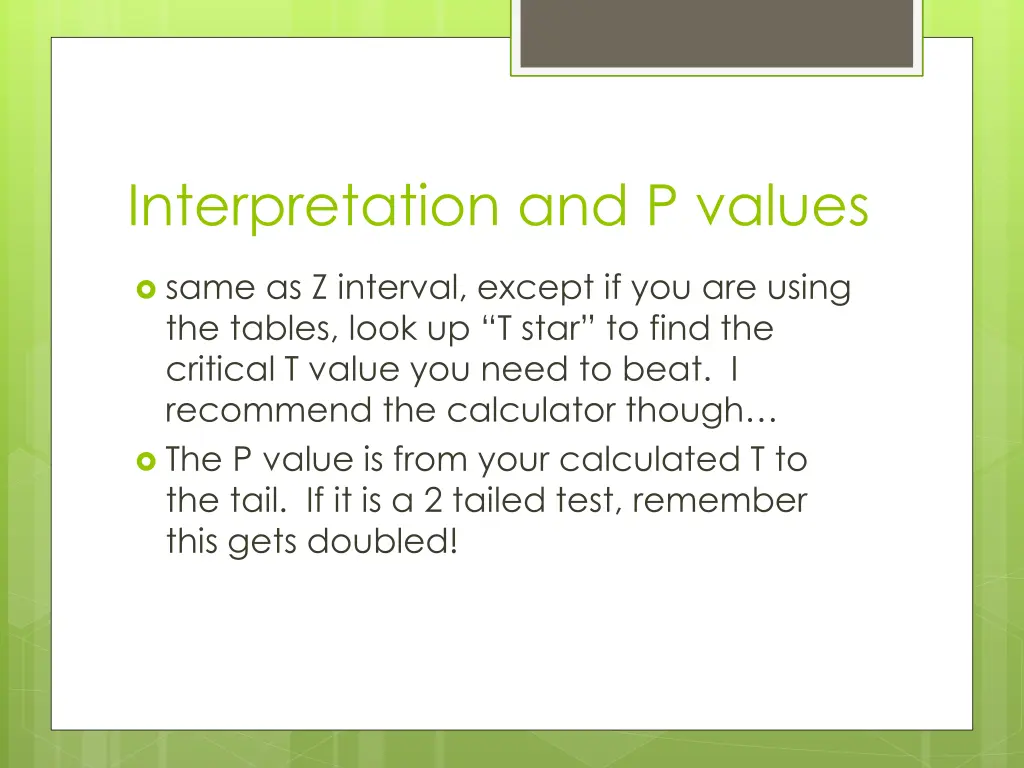 interpretation and p values