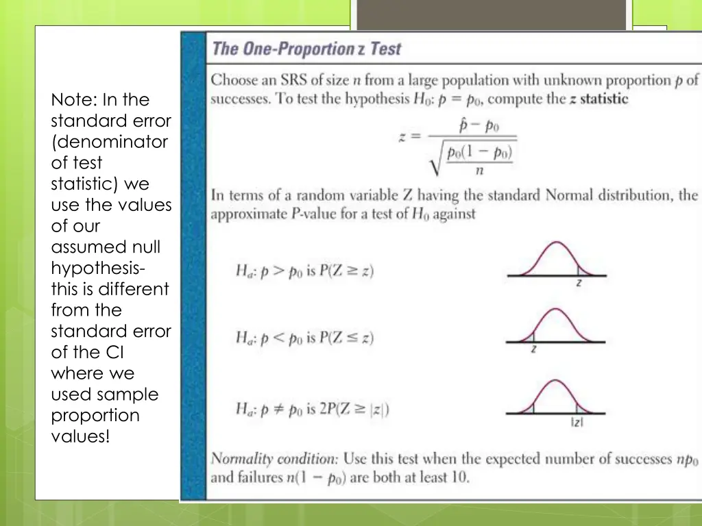 note in the standard error denominator of test