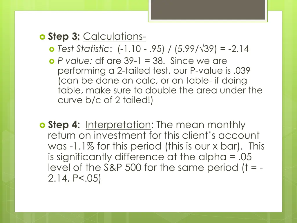 step 3 calculations test statistic