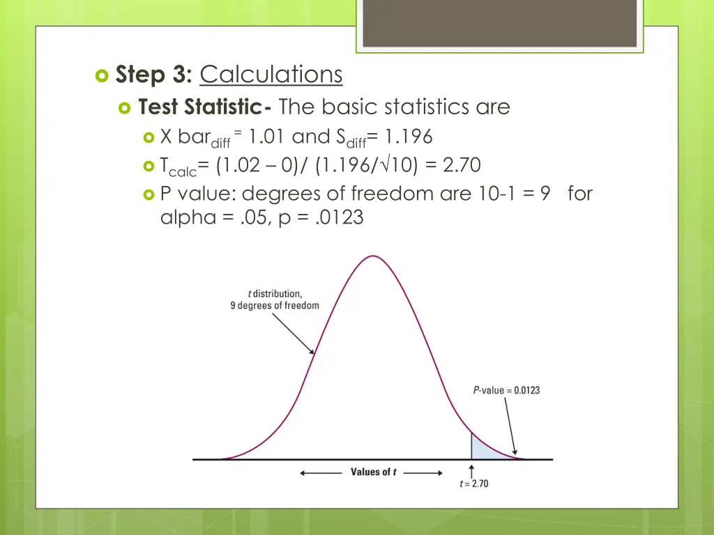 step 3 calculations test statistic the basic