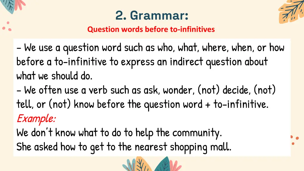 2 grammar question words before to infinitives