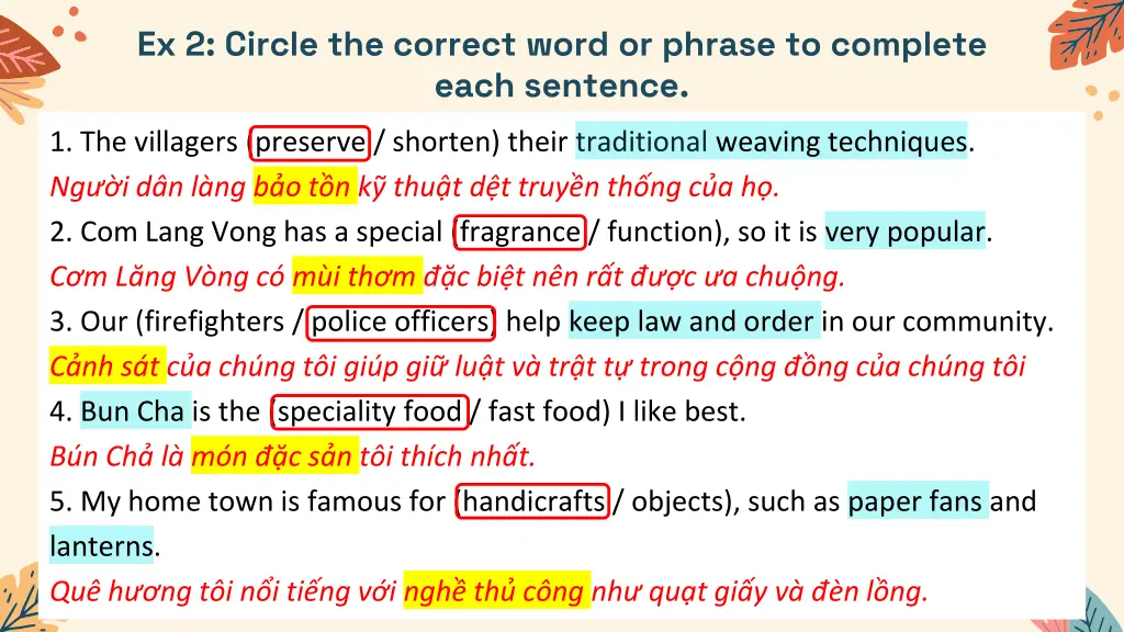 ex 2 circle the correct word or phrase