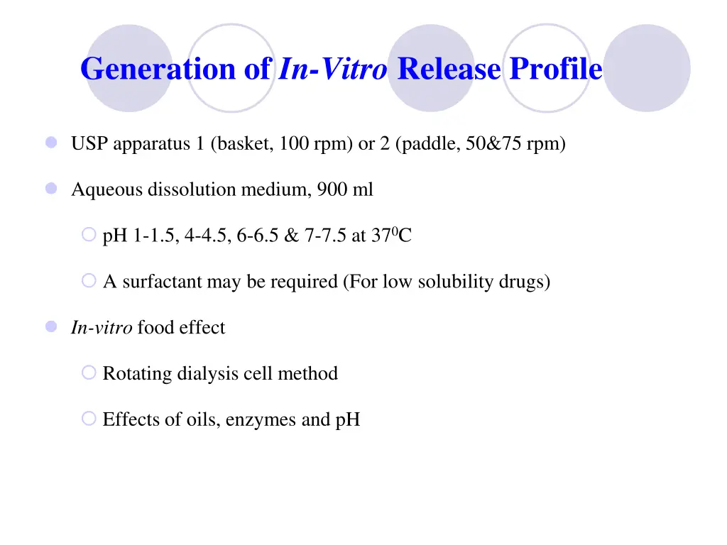 generation of in vitro release profile