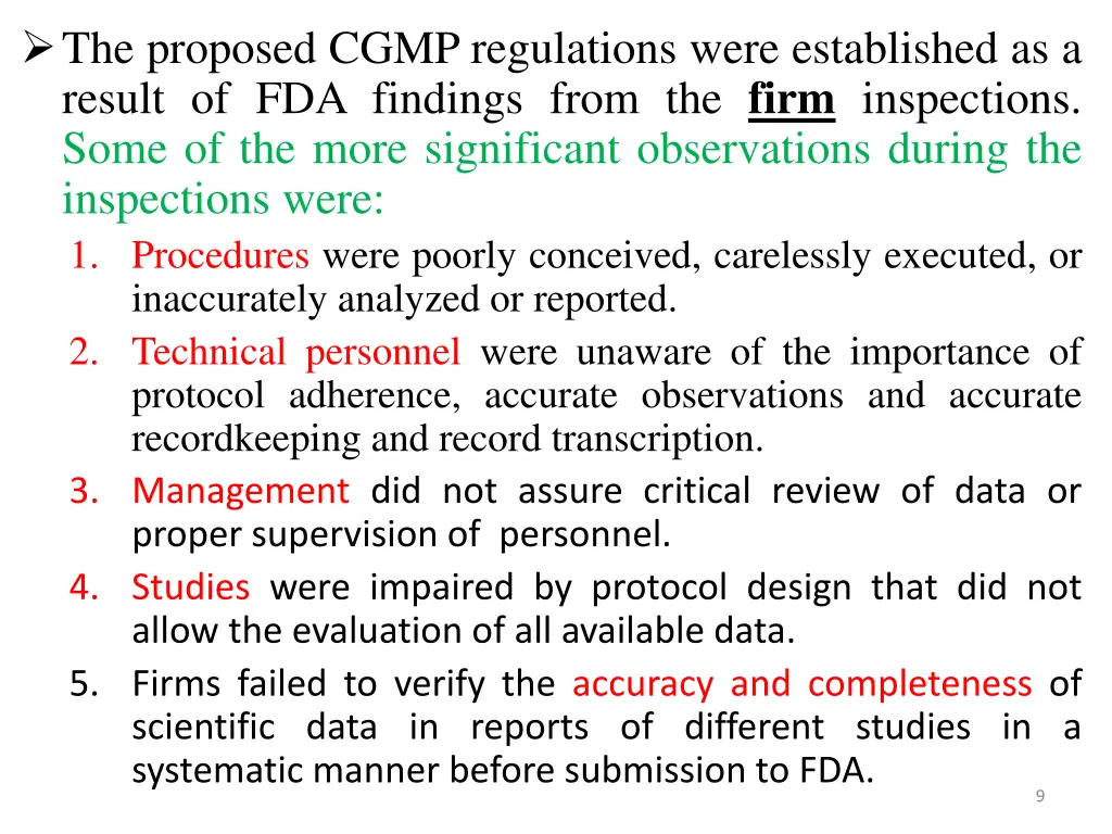 the proposed cgmp regulations were established