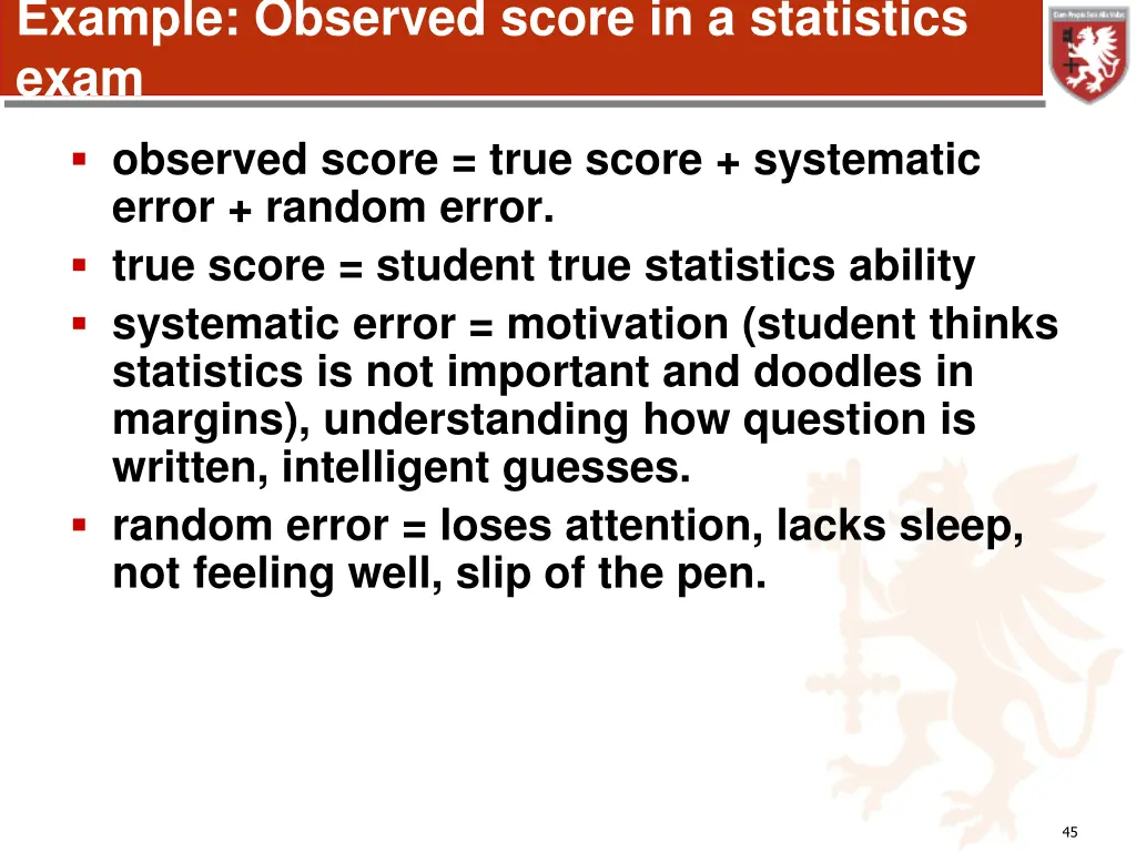 example observed score in a statistics exam