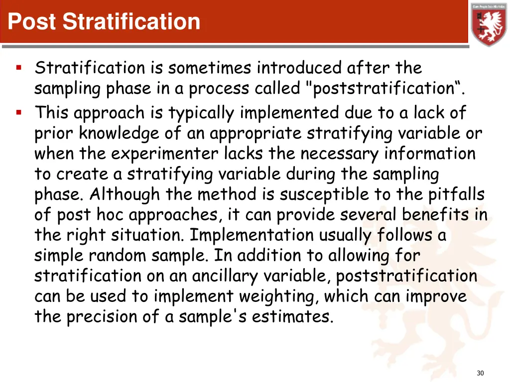 post stratification