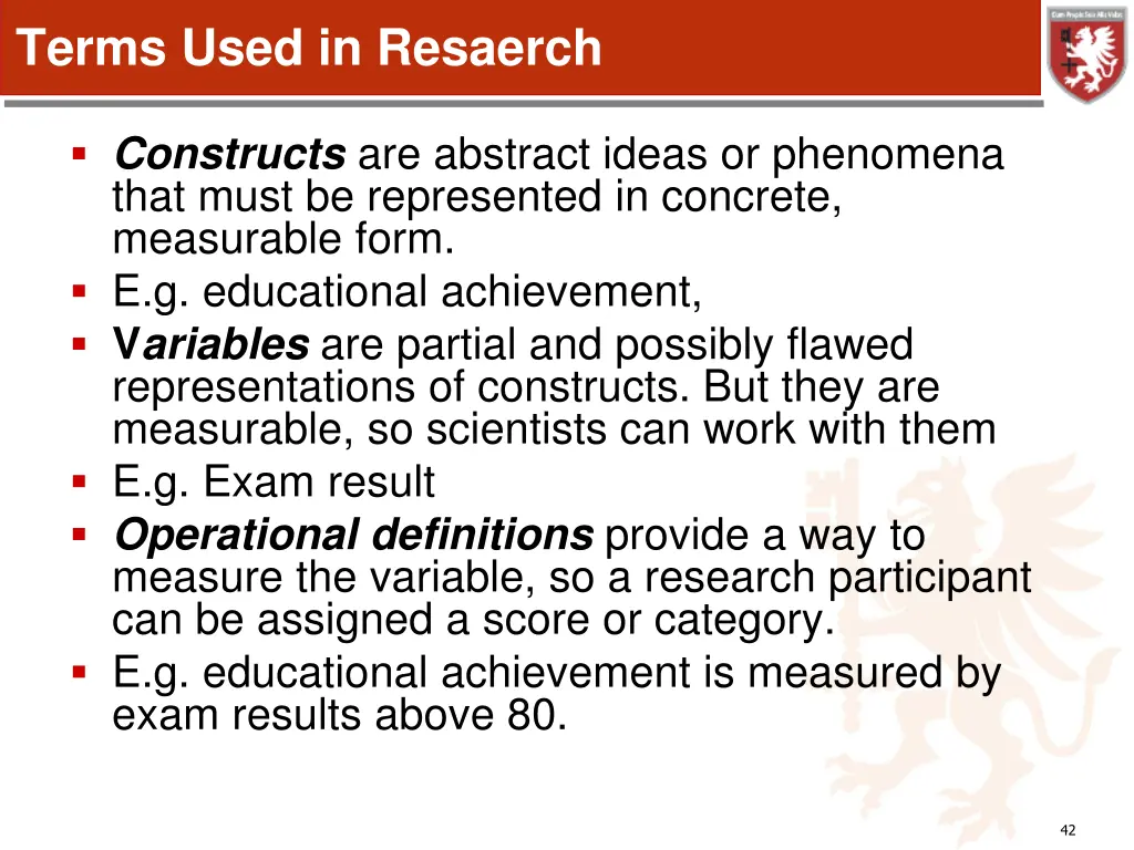 terms used in resaerch