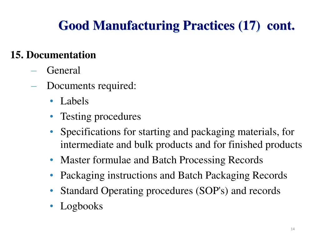 good manufacturing practices 17 cont 1