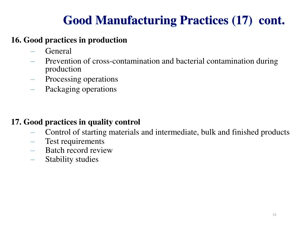 good manufacturing practices 17 cont 2