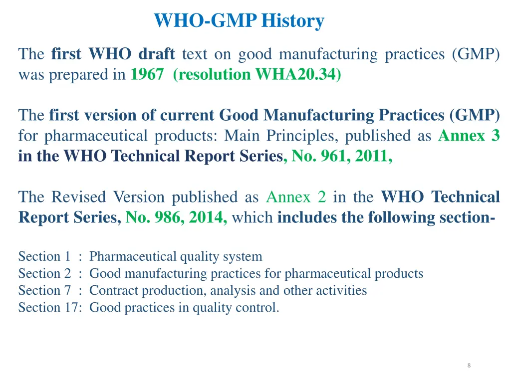 who gmp history