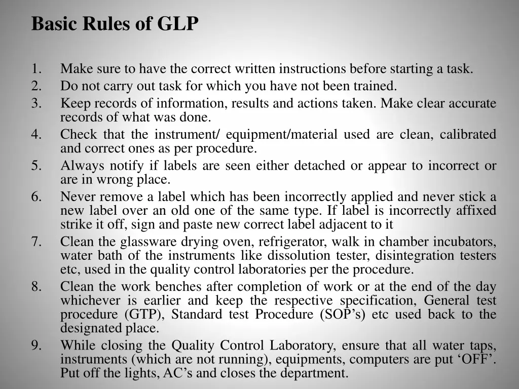 basic rules of glp