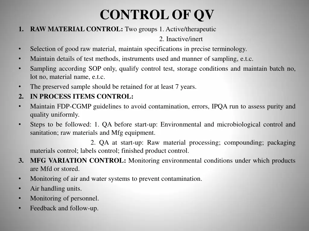 control of qv