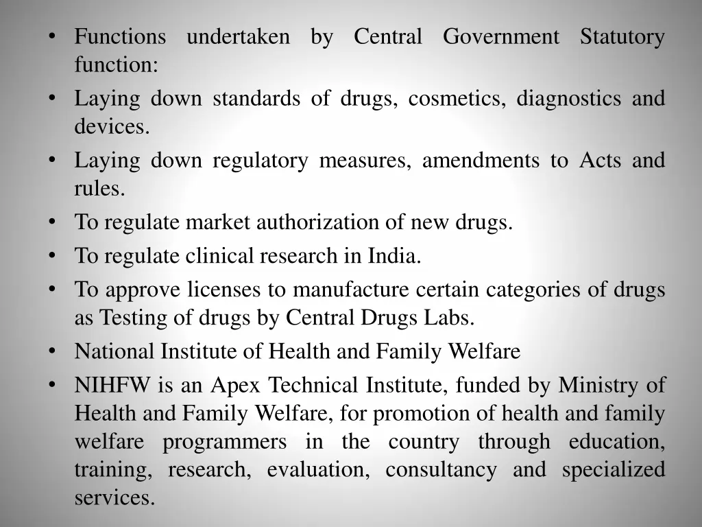 functions undertaken by central government