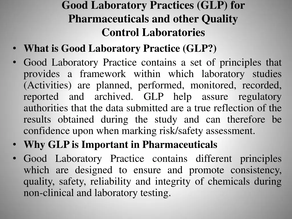 good laboratory practices glp for pharmaceuticals