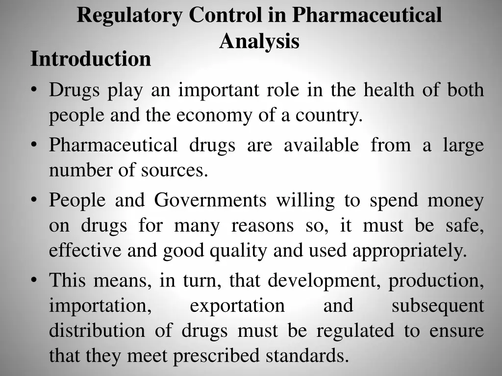 regulatory control in pharmaceutical analysis