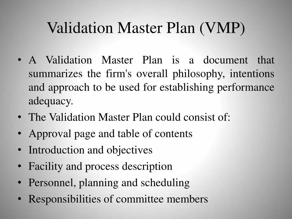 validation master plan vmp