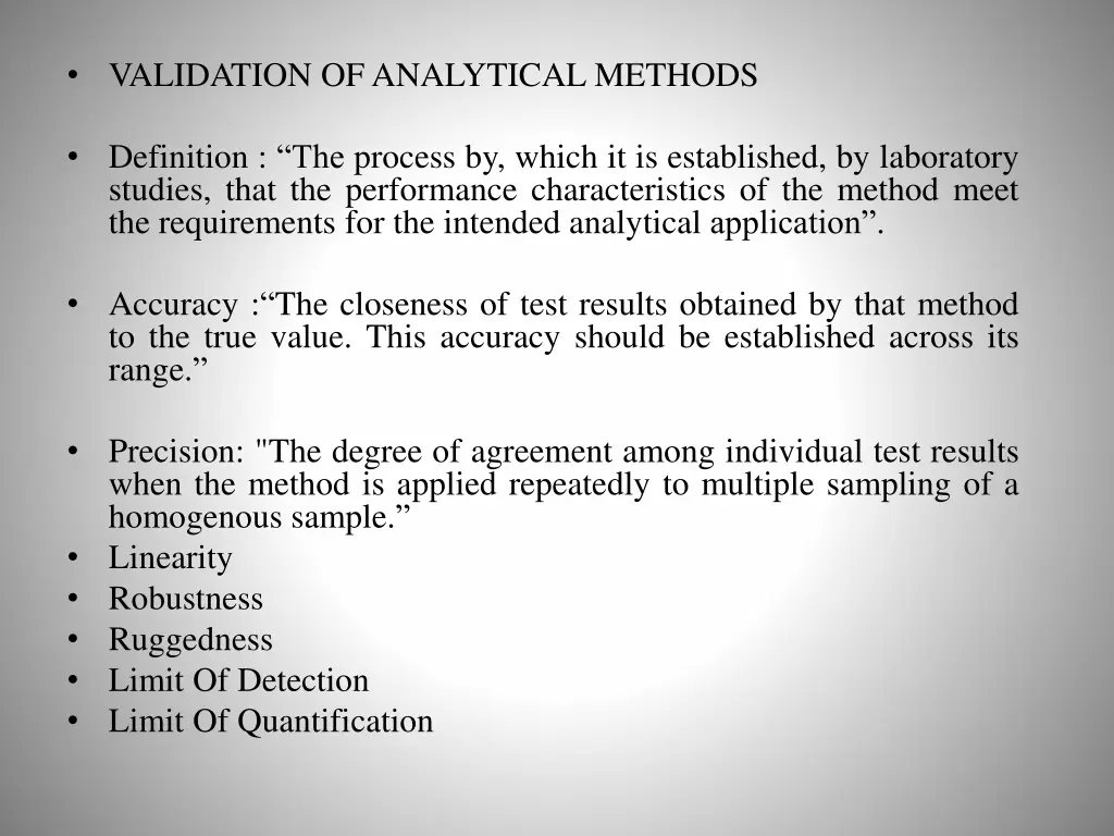 validation of analytical methods definition