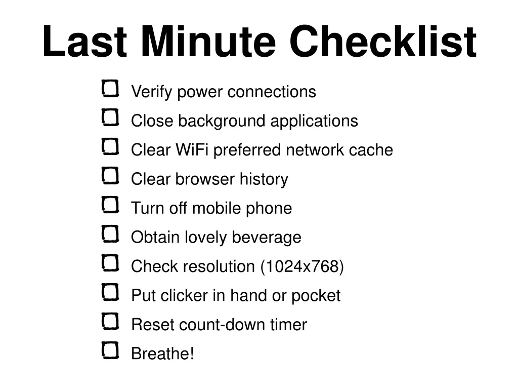 last minute checklist