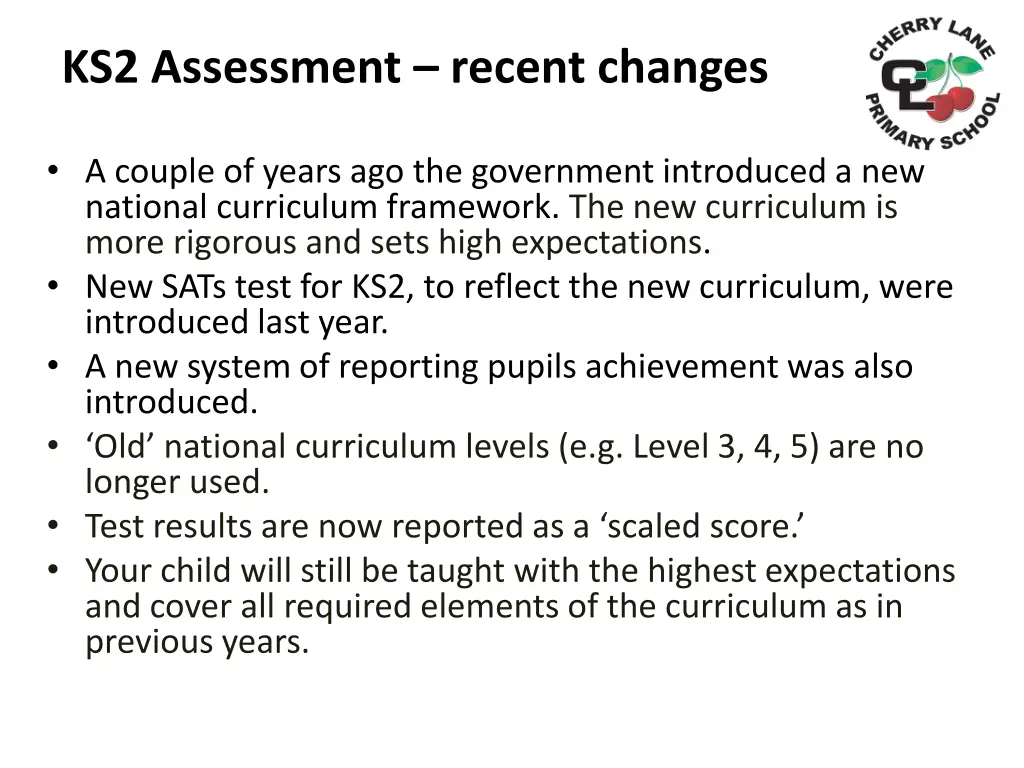 ks2 assessment recent changes