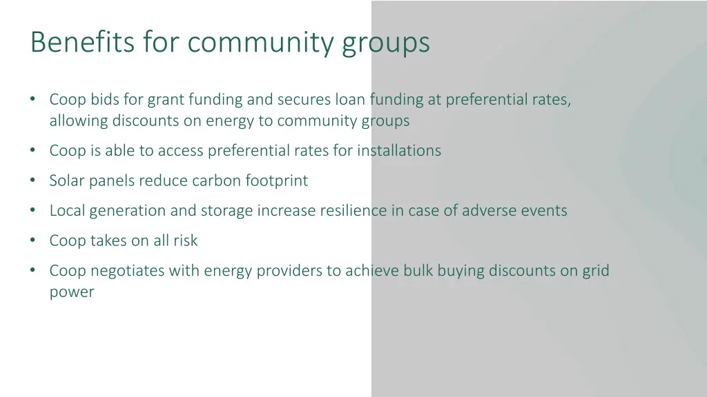 benefits for community groups