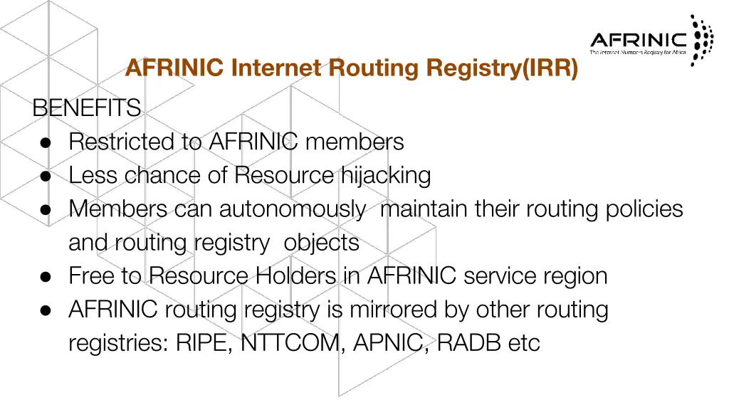 afrinic internet routing registry irr benefits