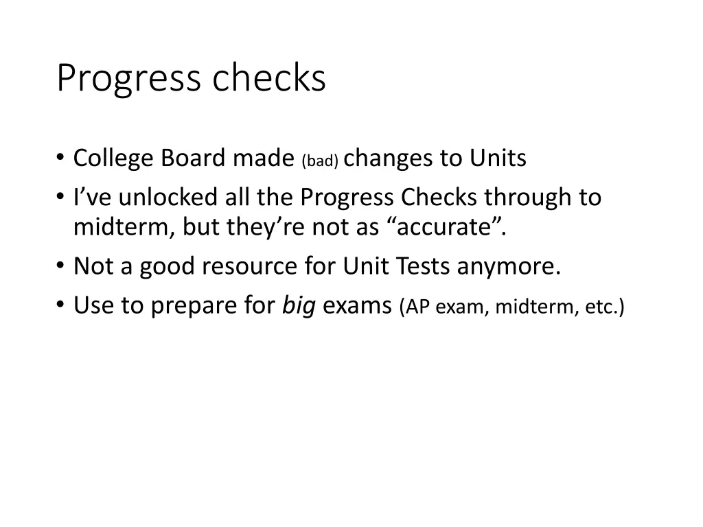 progress checks