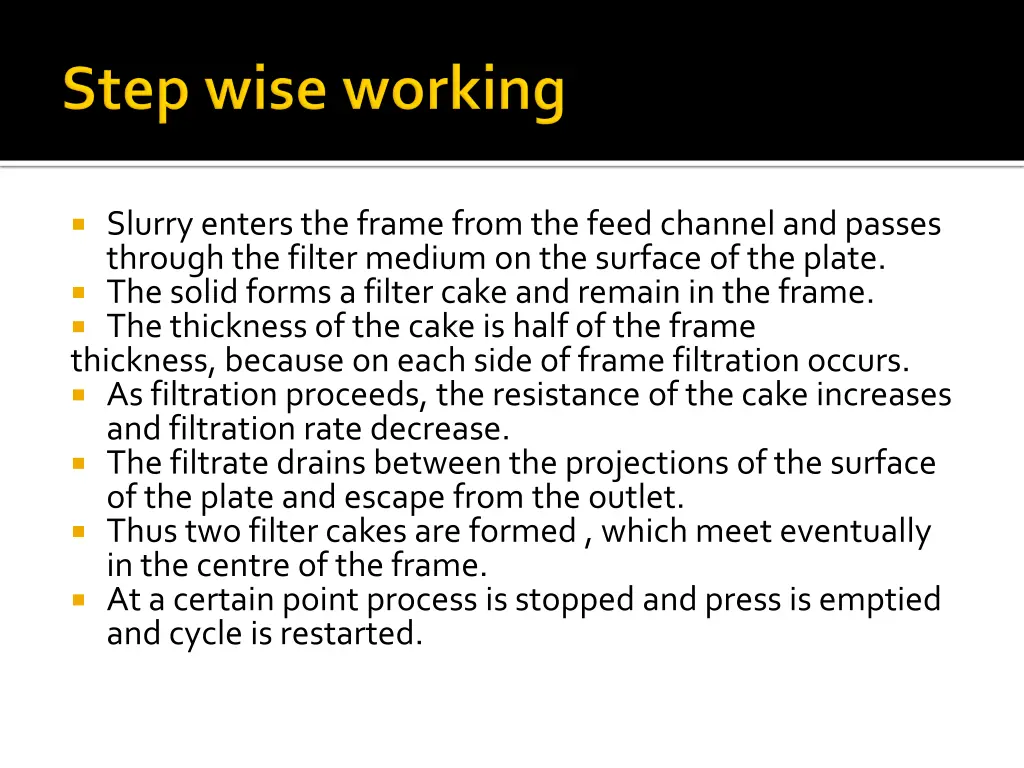 slurry enters the frame from the feed channel