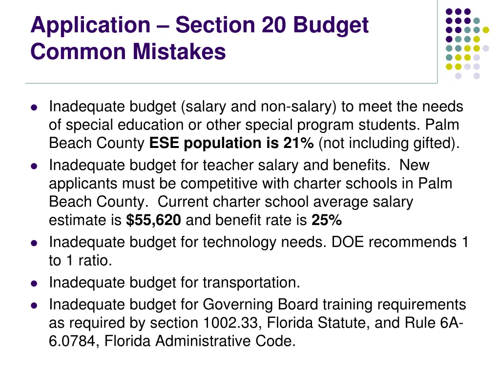 application section 20 budget common mistakes 1