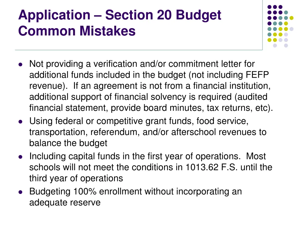application section 20 budget common mistakes 2